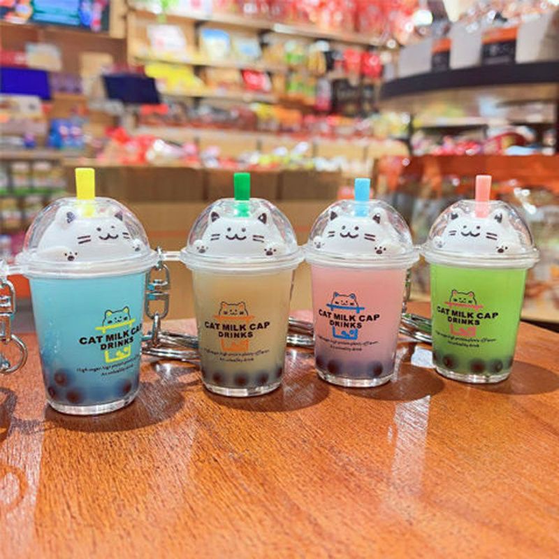 Gantungan Kunci Boba Cat Milk Key Chain Bubble Tea