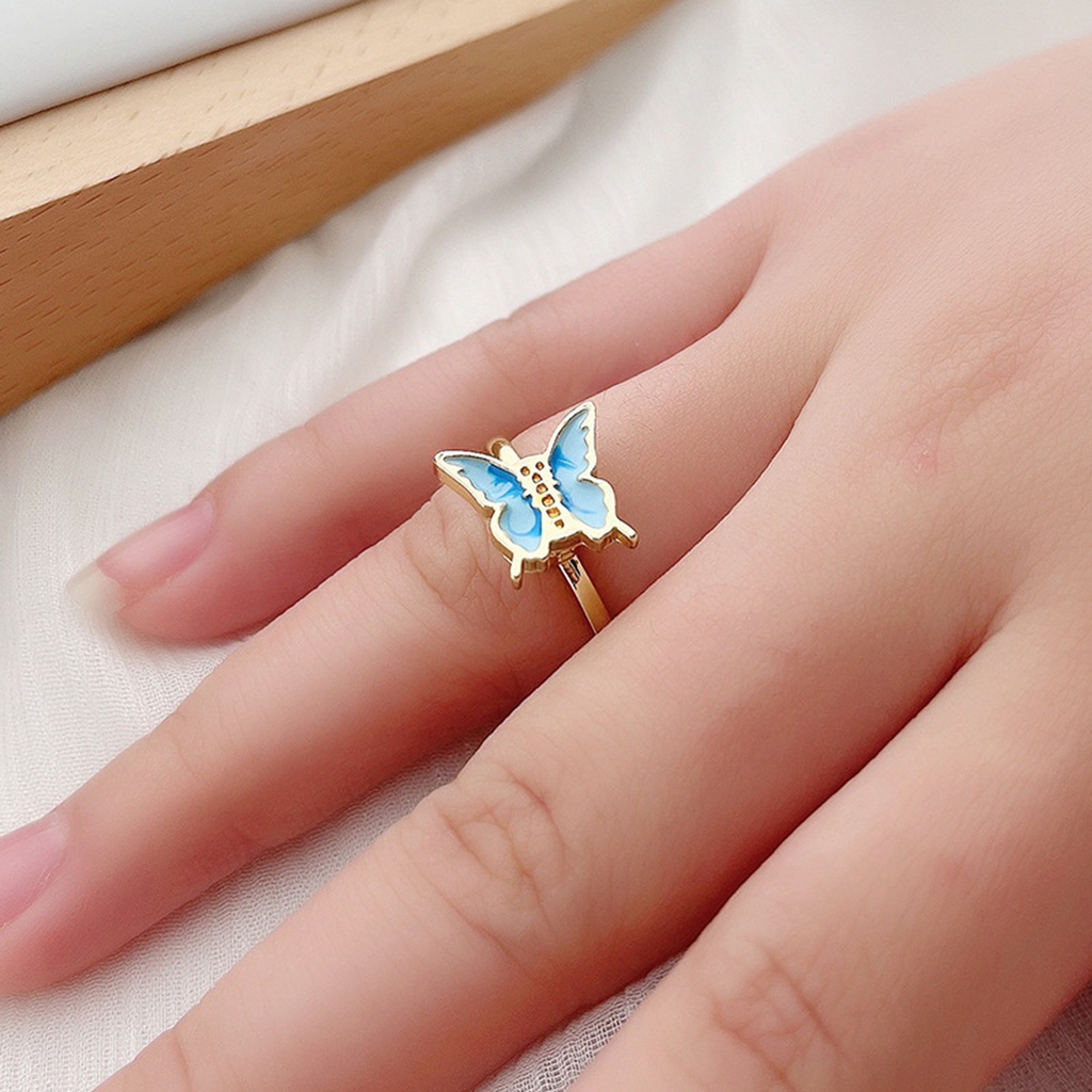 Hu Hu Hu Hu Hu Alat Bantu Pasang Kacamata♡ Cincin Model Terbuka Adjustable Desain Butterfly Chrysanthemum Untuk Wanita