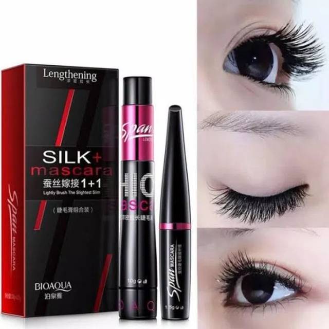 MASCARA BIOAQUA+SILK FIBER MASKARA PEMANJANG BULU MATA / BQY SILK AND MASCARA 2 IN 1 WATERPROOF / MA