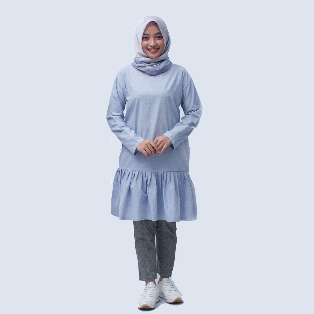 CARNATION kemeja tunik casual wanita murah jumbo LD 120 LD 130 (BIRU)