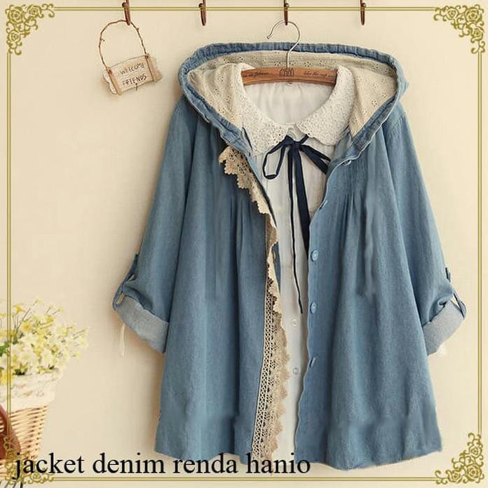 Jaket Hanio Bahan Denim + Aplikasi Renda Best Quality