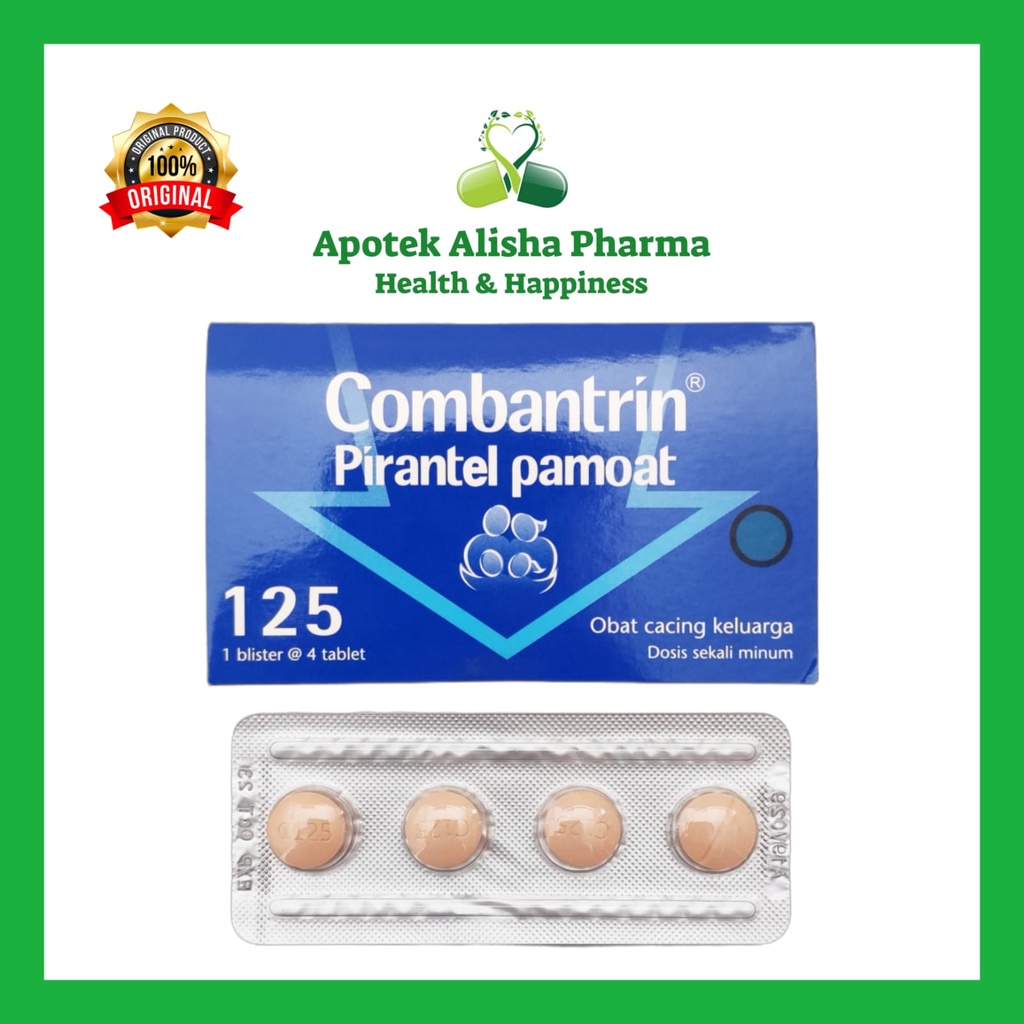 COMBANTRIN 125mg Strip 4 Tablet / 250mg Strip 2 Tablet - Kombantrin Obat Cacing Anak &amp; Dewasa / Combantrin Pirantel Pamoat / Obat Cacing Keluarga / Obat Cacing Combantrin