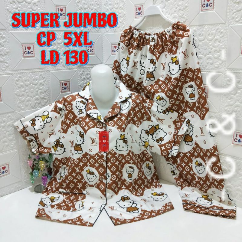 CNC - BAJU TIDUR WANITA PIYAMA CP SUPER JUMBO 5XL/LD 130/MICRO-HK 2V putih