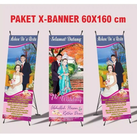 cetak xbanner + rangka spanduk promosi atau banner wisuda wedding 60 cm x 160 cm Free custom design grafis 1 jam jadi grosiramanah