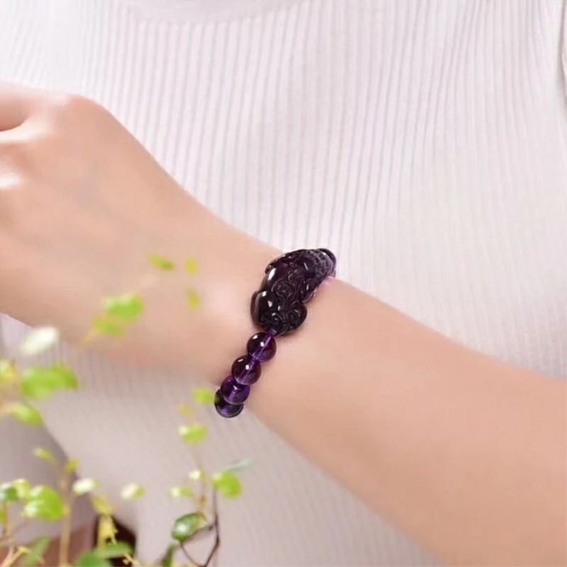 Gelang Feng Shui Amethyst Obsidian Pixiu Keberuntungan