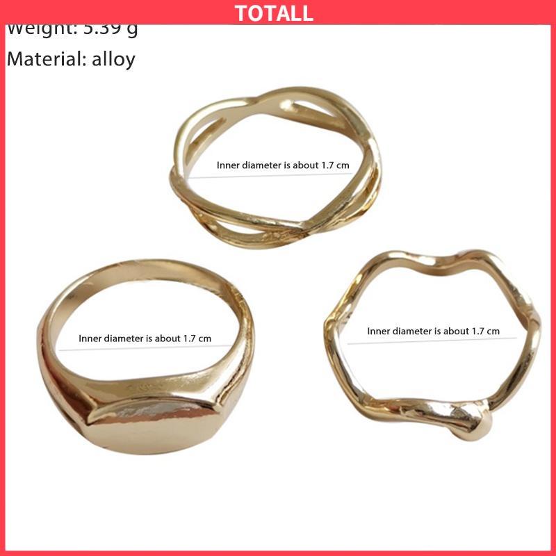 COD 3 PCS Sederhana Tidak Teratur Cincin Wanita Desain Geometris Street Shooting Fashion Rings-Totall