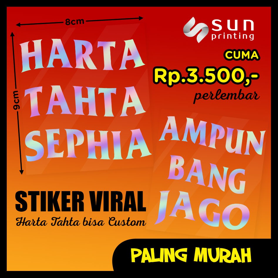 

STIKER HARTA TAHTA (HARGA PALING MURAH CUMA 3RBAN) BISA CUSTOM UK 8X9CM (TAHAN AIR)