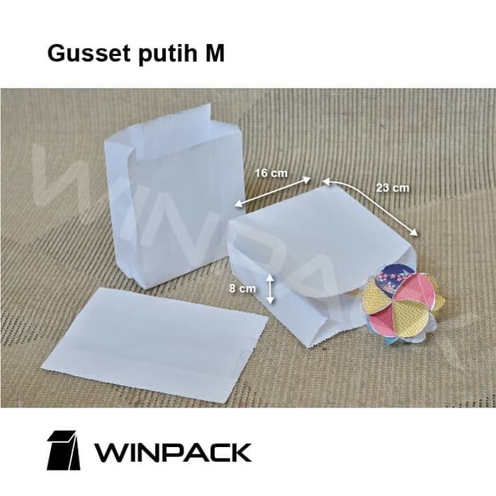 

PAPER BAG, FOOD GRADE, GUSSET, KANTONG KERTAS MAKANAN PUTIH 16x23x8cm