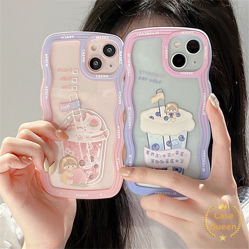 Casing VIVO Y36 Y02 Y15 Y12i Y21 Y21A Y33s Y21s Y12 Y20 Y21T Y33T Y20s G Y11s T1X Y11 Y12s Y20G Y12A Pink Milk Tea Fresh Sparkling Water Wave Frame Shockproof Bumper Soft Cover