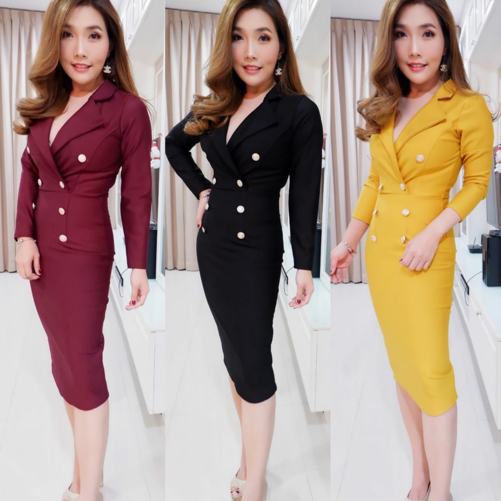CB661 DRESS RIECHEL BAHAN SCUBA REDI STOK 3 WARNA | DRESS CANTIK WANITA SEMI OFFICE LADY FASHION
