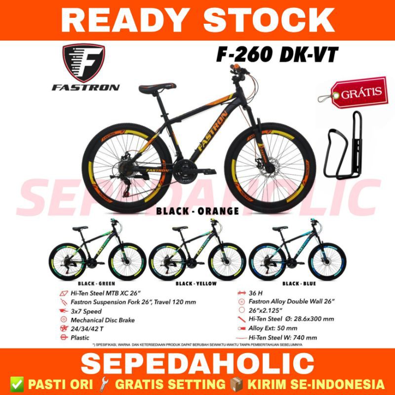 Sepeda Gunung 26 Inch MTB Fastron F 260 DK VT By Pacific 3x7 Speed Rem Cakram Bonus Holder