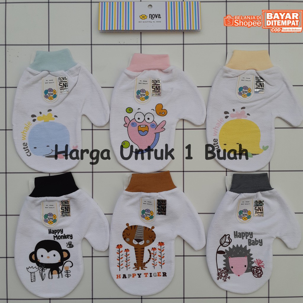 Waslap mandi bayi NOVA baby model jari bahan handuk halus motif karakter 1 PCS