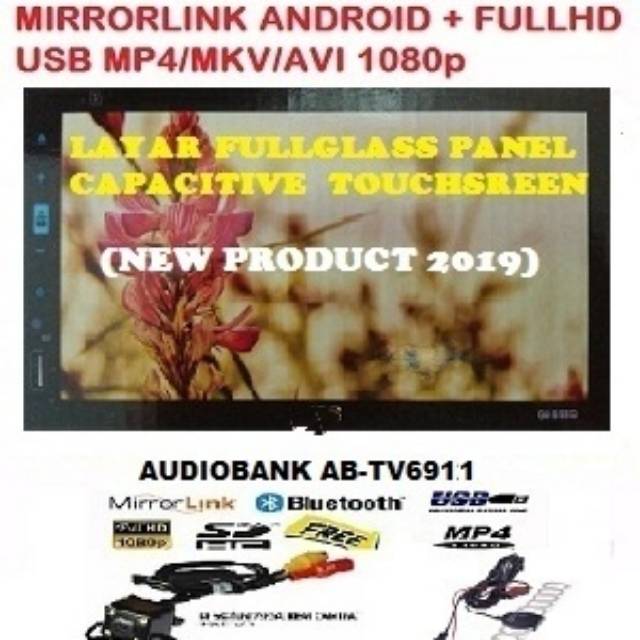 HEAD UNIT TAPE TV MOBIL DOUBLE DIN AUDIOBANK MIRRORLINK ANDROID,FULL HD MP4/MKV+KAMERA+ANTENA