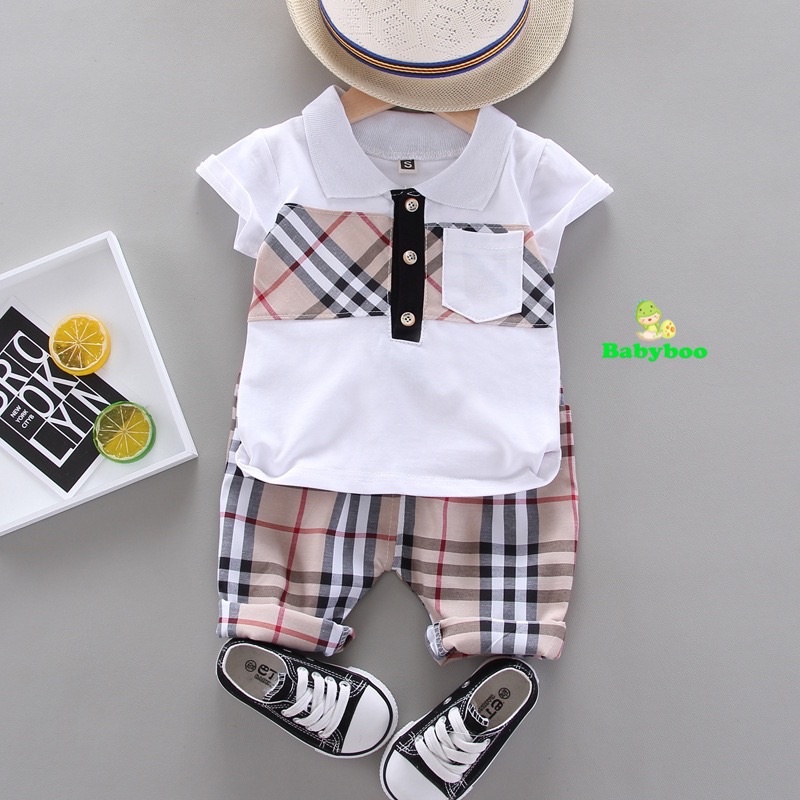 (1-3 tahun) Setelan Anak / Setelan Baju Anak / Setelan Pakaian Anak Motif Garis Coklat