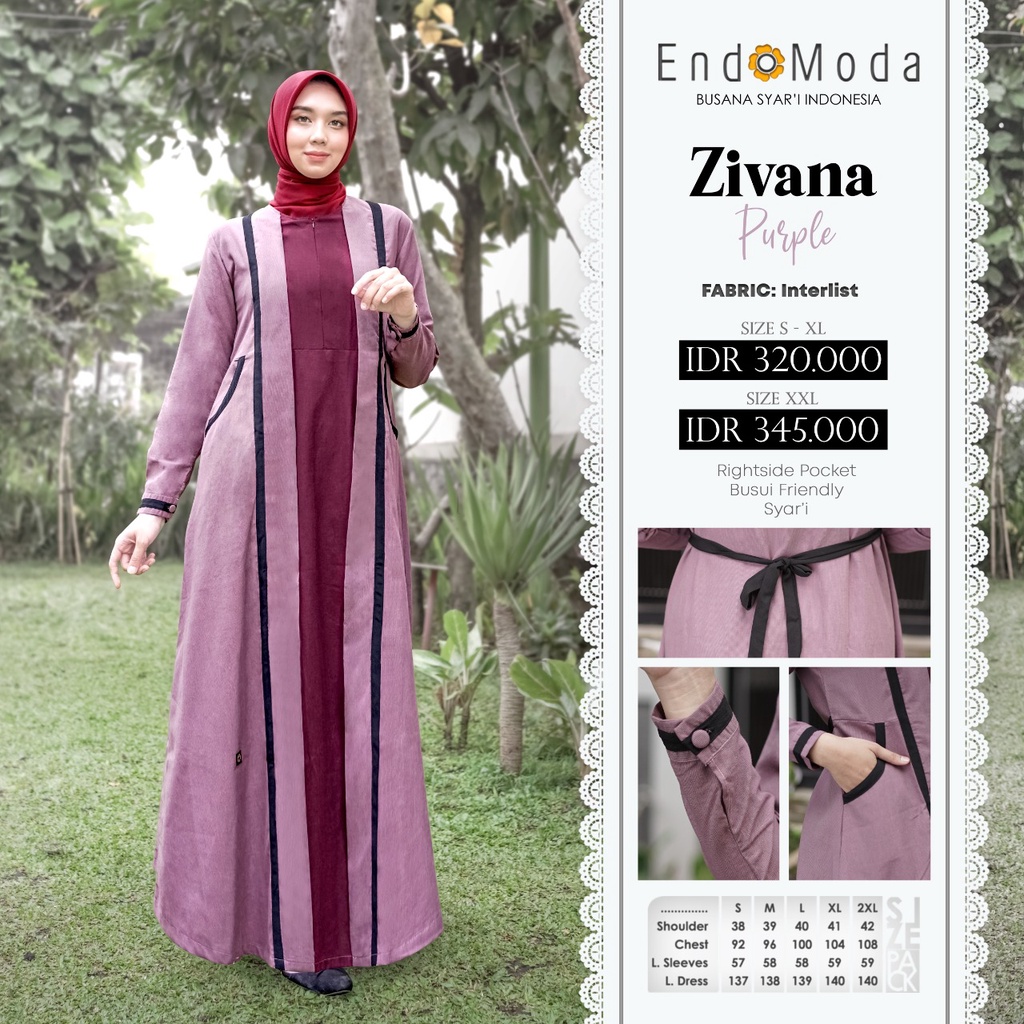 Gamis Endomoda Zivana Bahan Interlist Dress Simple dan Casual Model Terbaru