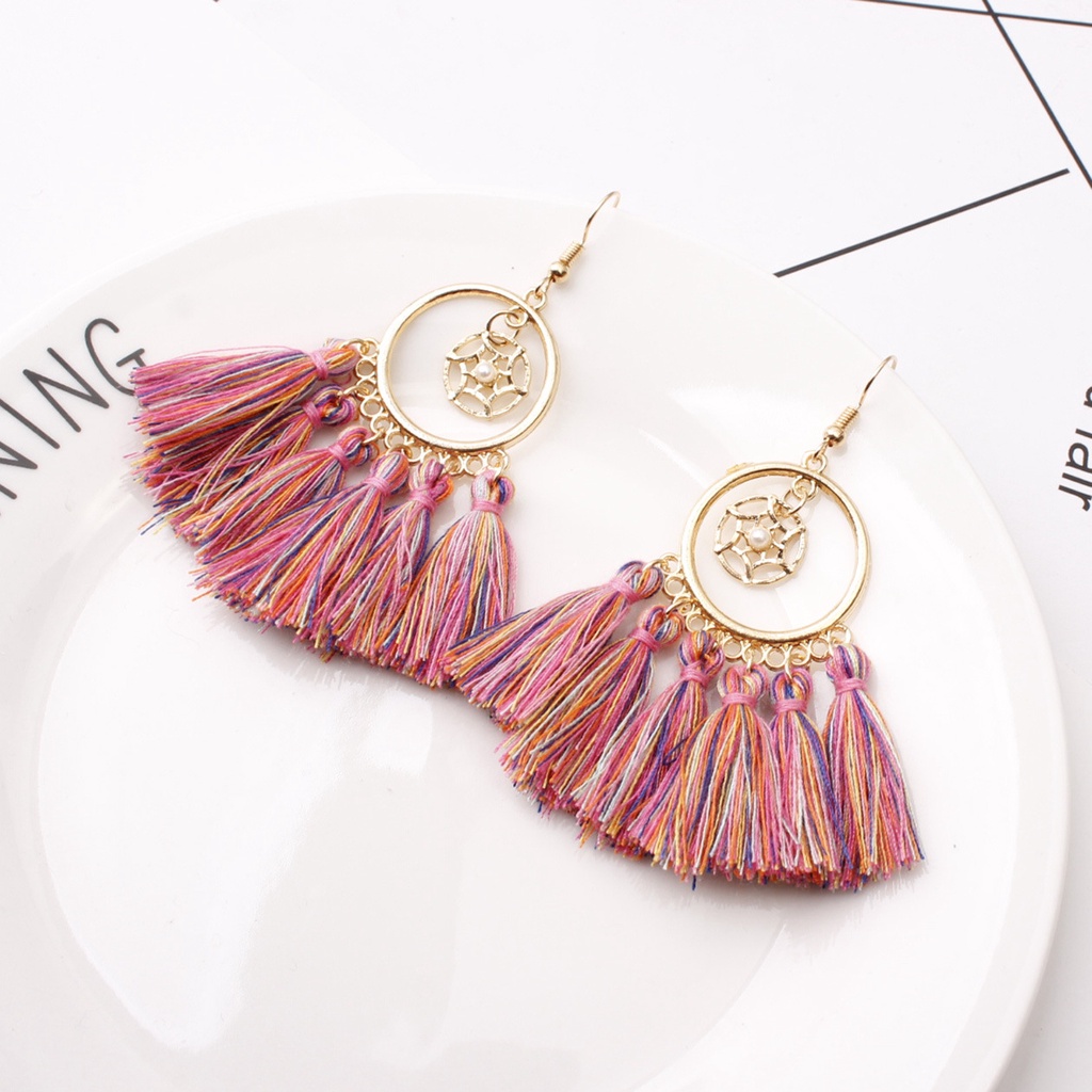 Fashion Dreamcatcher anting-anting wanita Bohemian ethnic style elegan rumbai anting-anting panjang