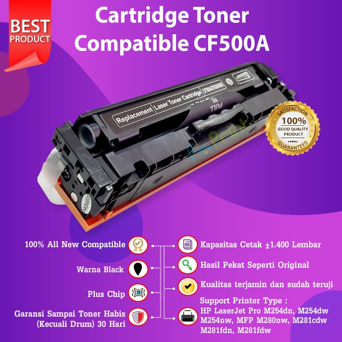 Cartridge Toner HP 202A CF500A Black Compatible Printer M254 M280 M281