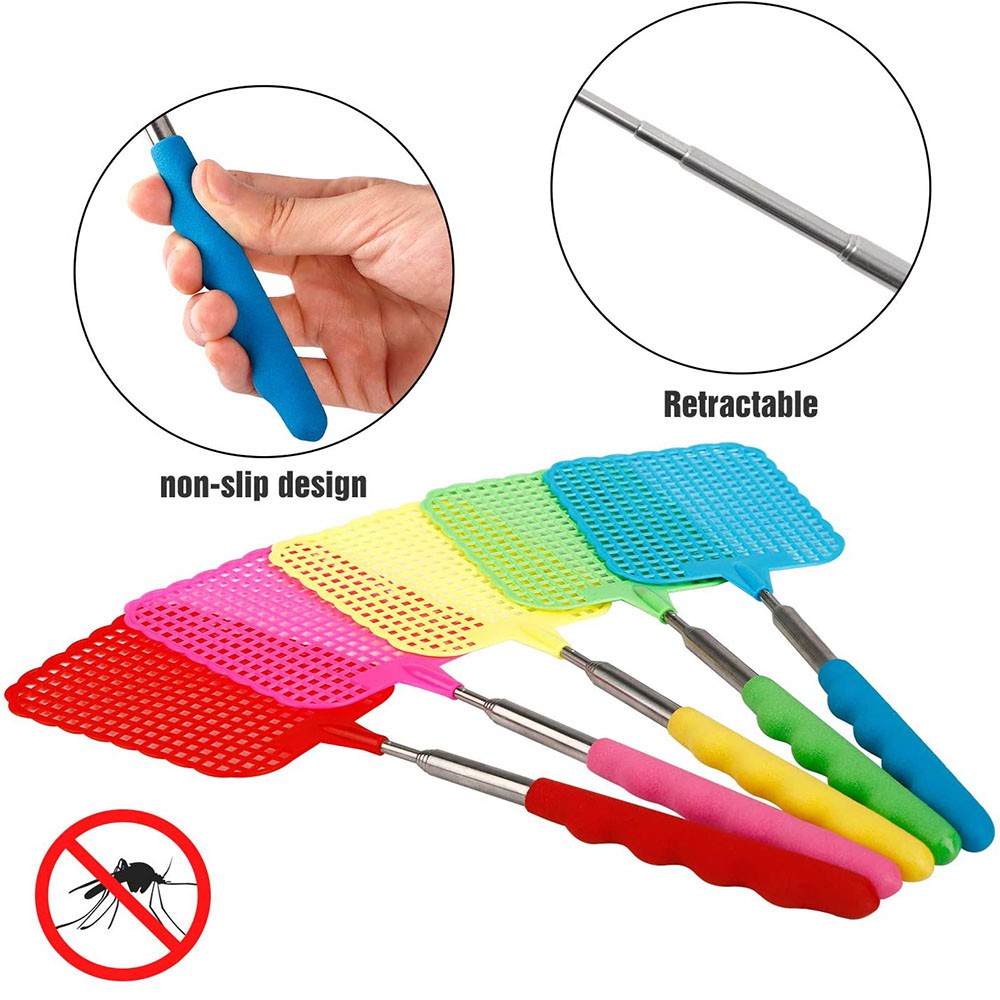 SUYOU Plastic Fly Swatter Household Stainless Steel Handle Flyswatter Home &amp; Garden Mini Extendable Cleaning Tools Indoor Dusters/Multicolor