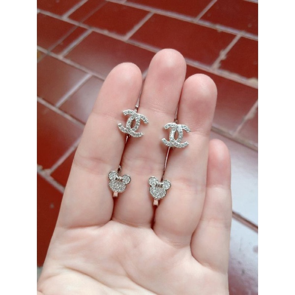 anting jepit chan*l mp/ anting perak asli silver 925 lapis emas/ anting fashion