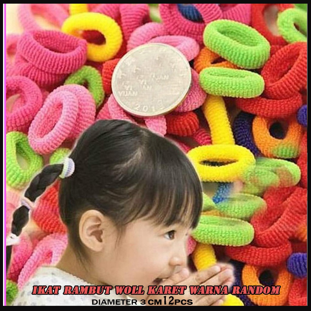 48 pcs Ikat Rambut Woll Karet Bisa ecer &amp; grosir / Ikat Rambut Anak anak benang woll karet Colour
