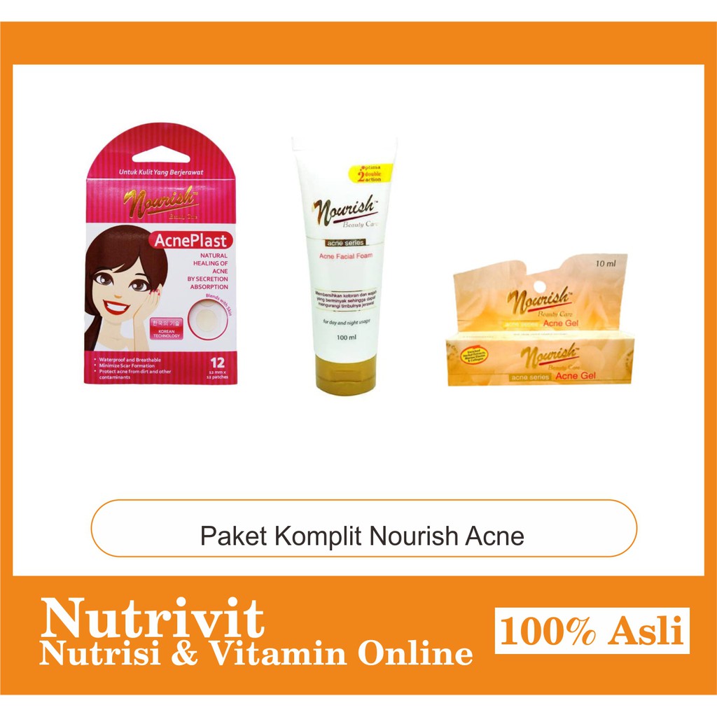 PAKET ANTI JERAWAT NOURISH (ACNE GEL - FACIAL FOAM - ACNEPLAST)