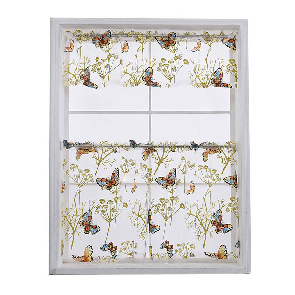 Cansi 3pcs Burnt Out Kitchen Perspective Curtains Butterfly Cansi 3pcs Burnt Out Kitchen Perspective Curtains Butterfly