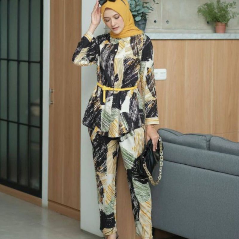 BELLE ONE SET / SETELAN RAYON DAILY ONE SET BAJU SETELAN WANITA KEKINIAN-ONESET (ANDIN)