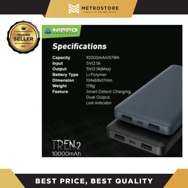 Powerbank HIPPO Tren2 10000mah 2USB Smart Charging