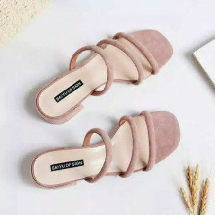 12.12 sale sandal wanita heels hak pendek terbaru 3 tali