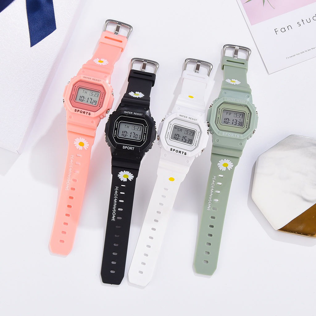 Jam Tangan Elektronik Motif Bunga Daisy Kecil Anti Air Untuk Wanita / Jam Tangan Motif Bunga