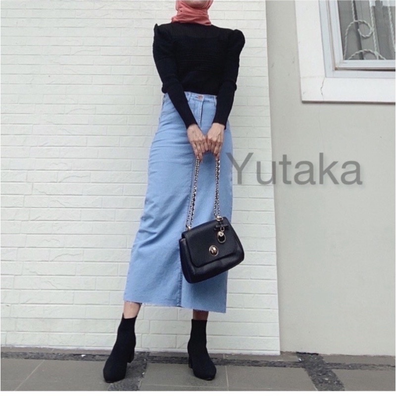 (Bisa Cod) Rok Span unfinished cut | Yuki skirt | Rok jeans 7/9 | Rok panjang | Rok jeans | Rok ootd | korea-2