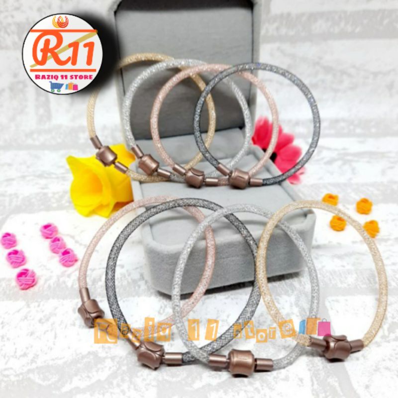 Gelang Kawat Gliter Kristal Pandora Untuk Charm Liontin