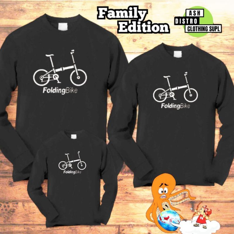 Kaos lengan panjang couple keluarga sepeda folding bike / baju long sleeve kapel ayah ibu anak