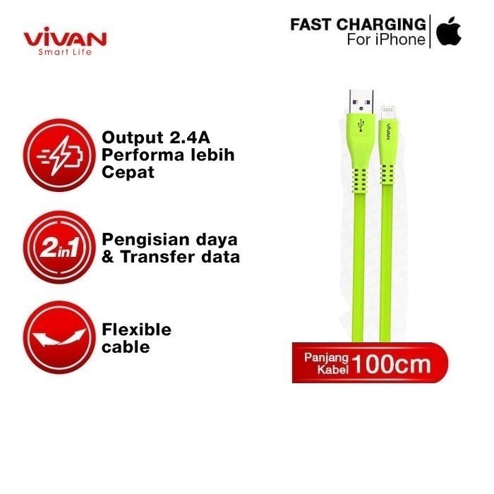 KABEL DATA iPhone TOPLES ( 40pcs ) VIVAN CSL100S Fast Charging 2.1A 100cm Lightning  ORI