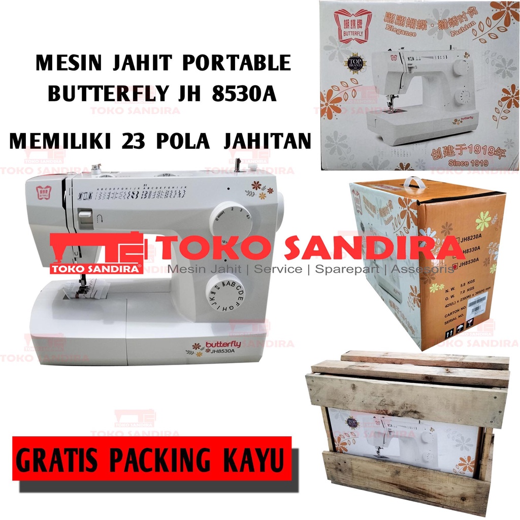 Mesin jahit BUTTERFLY JH 8530A/Mesin jahit portable JH8530A/BUTTERFLY 8530