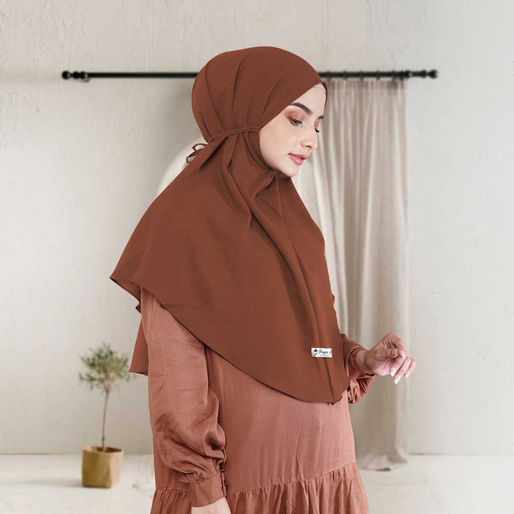 Bugis Hijab - Bergo Maryam Polos - Ukuran L - Bergo Instan-WALNUT