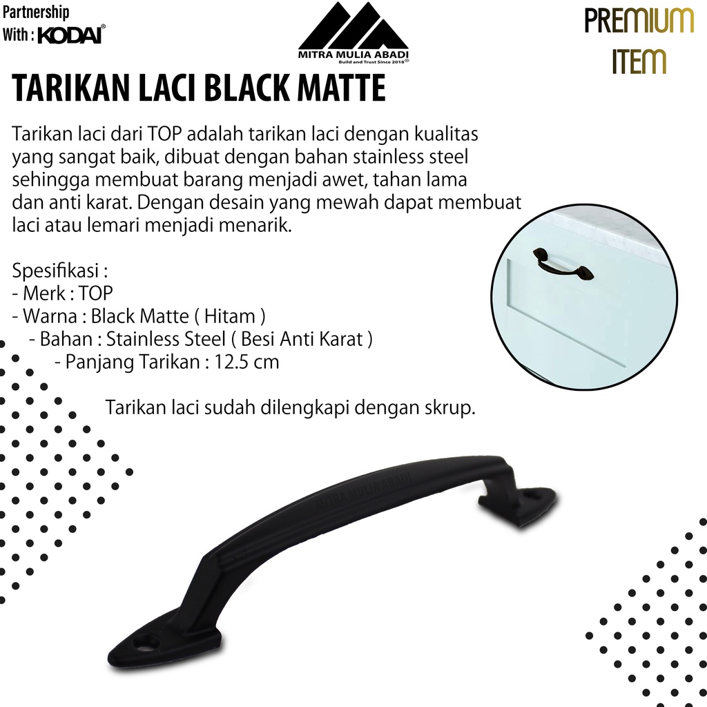 Tarikan Laci 5 Inch Black Matte | Drawer Pull | Merk TOP | T 186