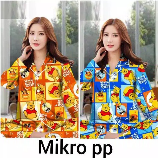 LFF - Piyama PP Dewasa Baju Tidur motif Kartun Fit to XL-Pooh Kotak Kuning