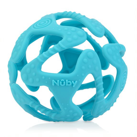 Nuby Baby Teether Tuggy Ball Mainan Gigitan Bayi Silikon Blue