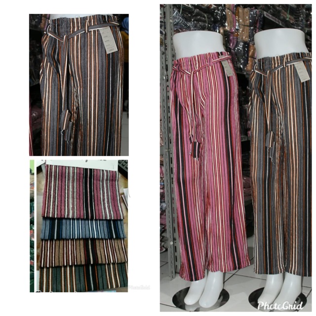 Blester kulot panjang bahan scuba import stripe pants kekinian-5