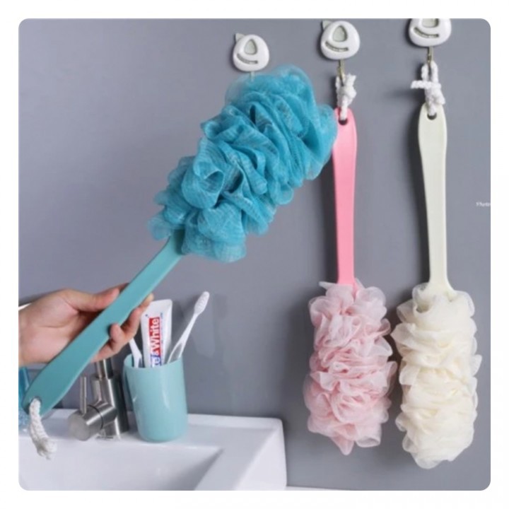 Shower Puff Gagang Panjang Sikat Mandi Punggung Lembut Sponge dan Sikat Mandi Puff Gagang Panjang