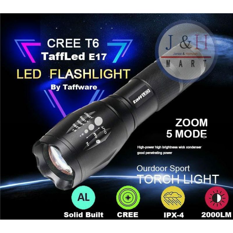 Senter LED Cree E17 XM-L T6 Police SWAT TaffLED by Taffware Lampu Camping