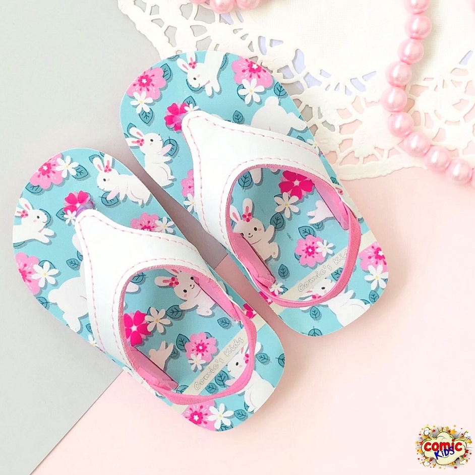 Sandal Jepit Anak Perempuan Comickids Sendal Bayi 1 Tahun Balita Bunny Flip Flop Girl Green Rabbit