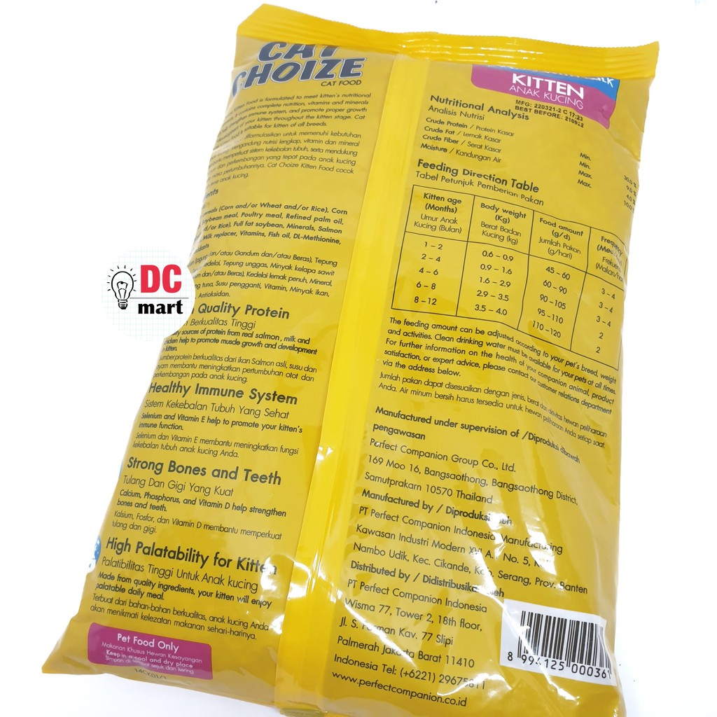 Cat Choize KITTEN SALMON MILK (KUNING) FRESHPACK 1KG / Makanan Kucing Kering Kitten