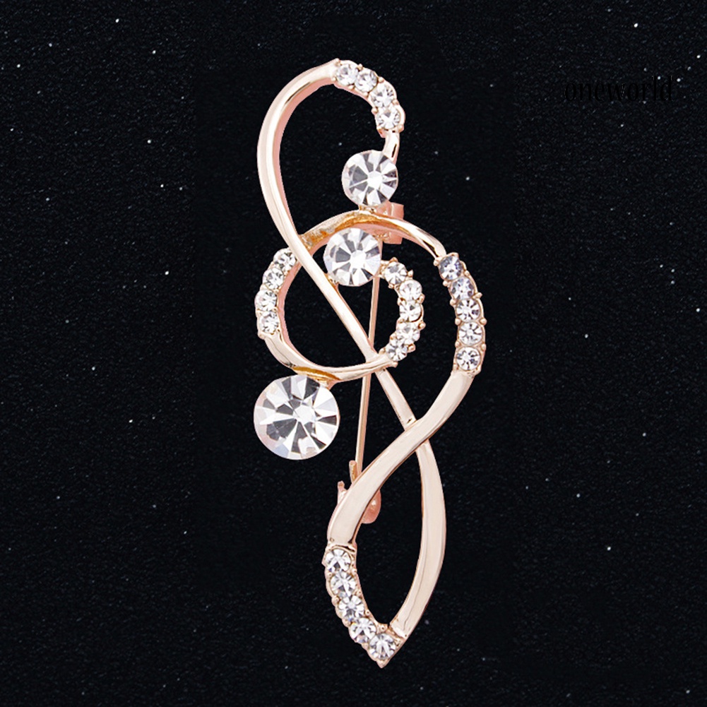 OW@ Women's Rhinestone Music Note Scarf Brooch Rose Gold Treble Clef Pin Jewelry