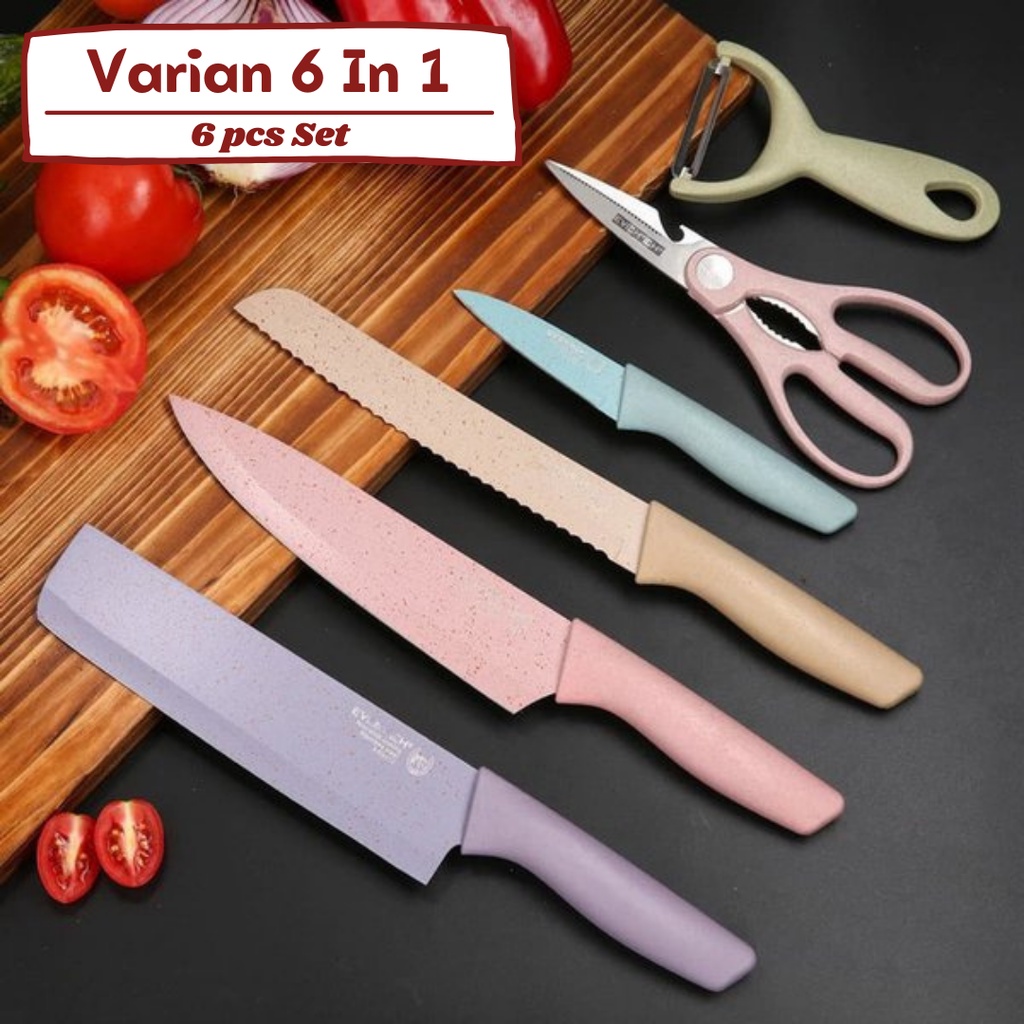 PAKET HEMAT Set Paket Pisau Dapur 7IN1 Plus Talenan + Tempat Pisau Paket Lengkap Set Murah Tajam Peralatan Perlengkapan Dapur Murah Premium Quality
