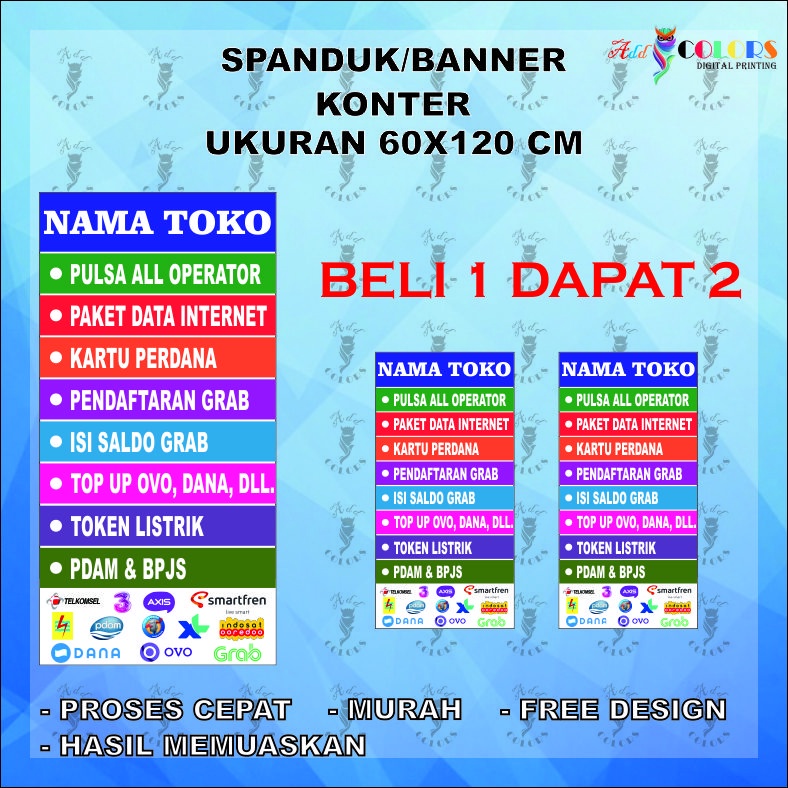 Banner/Spanduk Konter Pulsa Ukuran 60x120 cm Dapat 2