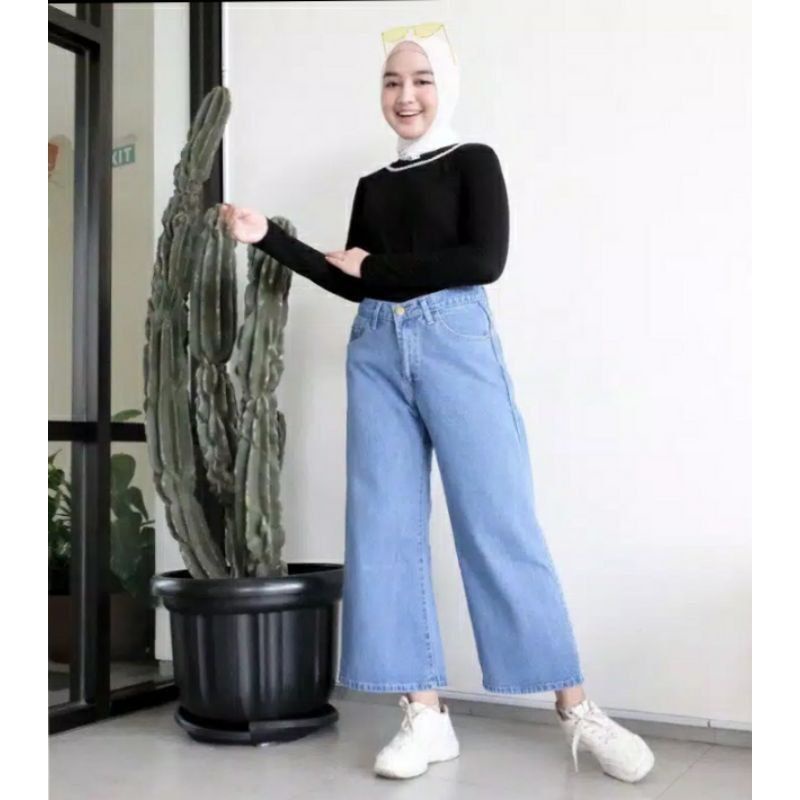 HIGHWAIST KULOT JEANS LIPAT - JEANS WANITA TEBAL IMPORT HQ