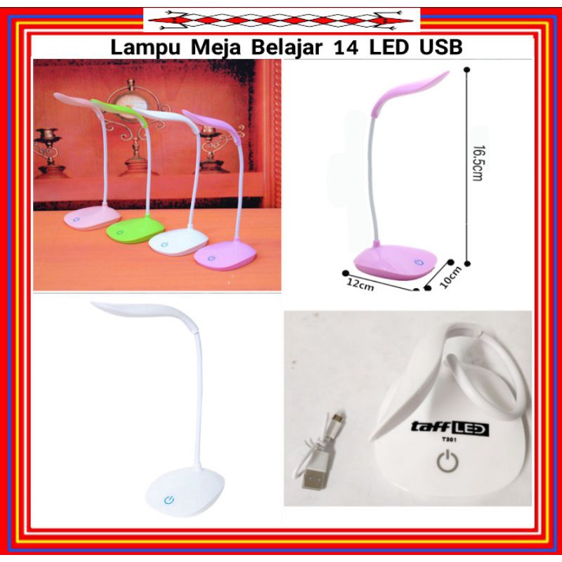 TaffLed Lampu Meja Belajar Desk Lamp USB 14 LED
