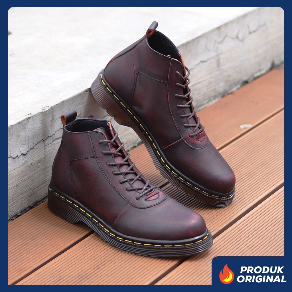 SVEND 02 MAROON ORIGINAL x GREATA Sepatu Kulit Sapi Asli Pria Boots Casual Semi Formal Vintage Jalan Hangout Kuliah Kerja Kantor Boot Model Docmart Classic Genuine Leather Shoes Bikers Touring Footwear Big Size Ukuran Besar Jumbo 44 Keren Branded 2 0.2